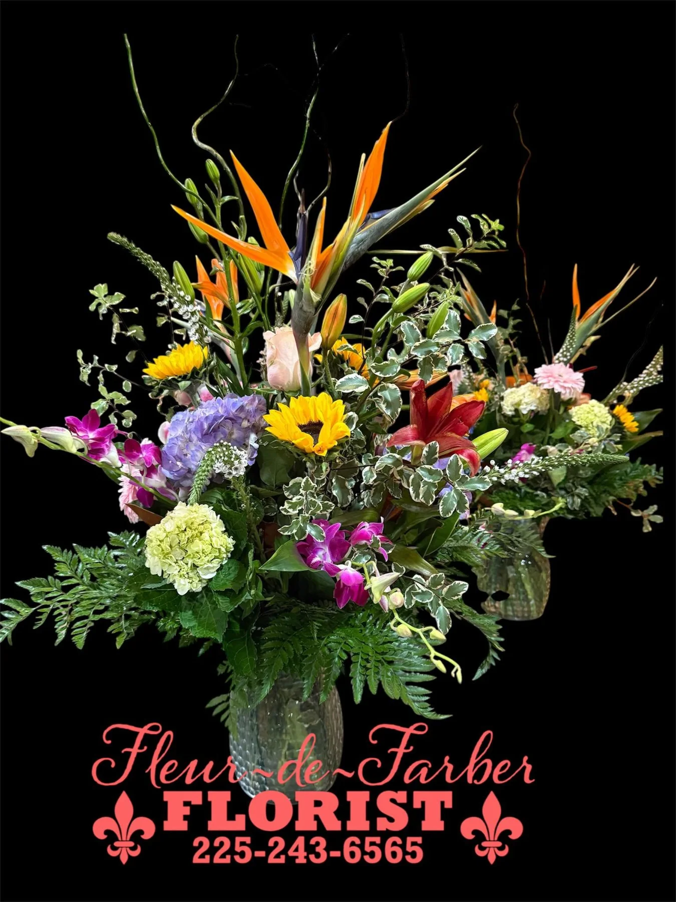 Special day arrangement by Fleur-de-Farber Florist