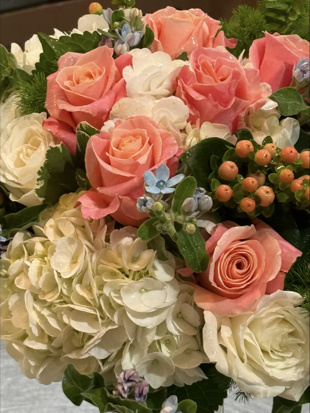 Blush bridal flowers by Fleur-de-Farber Florist